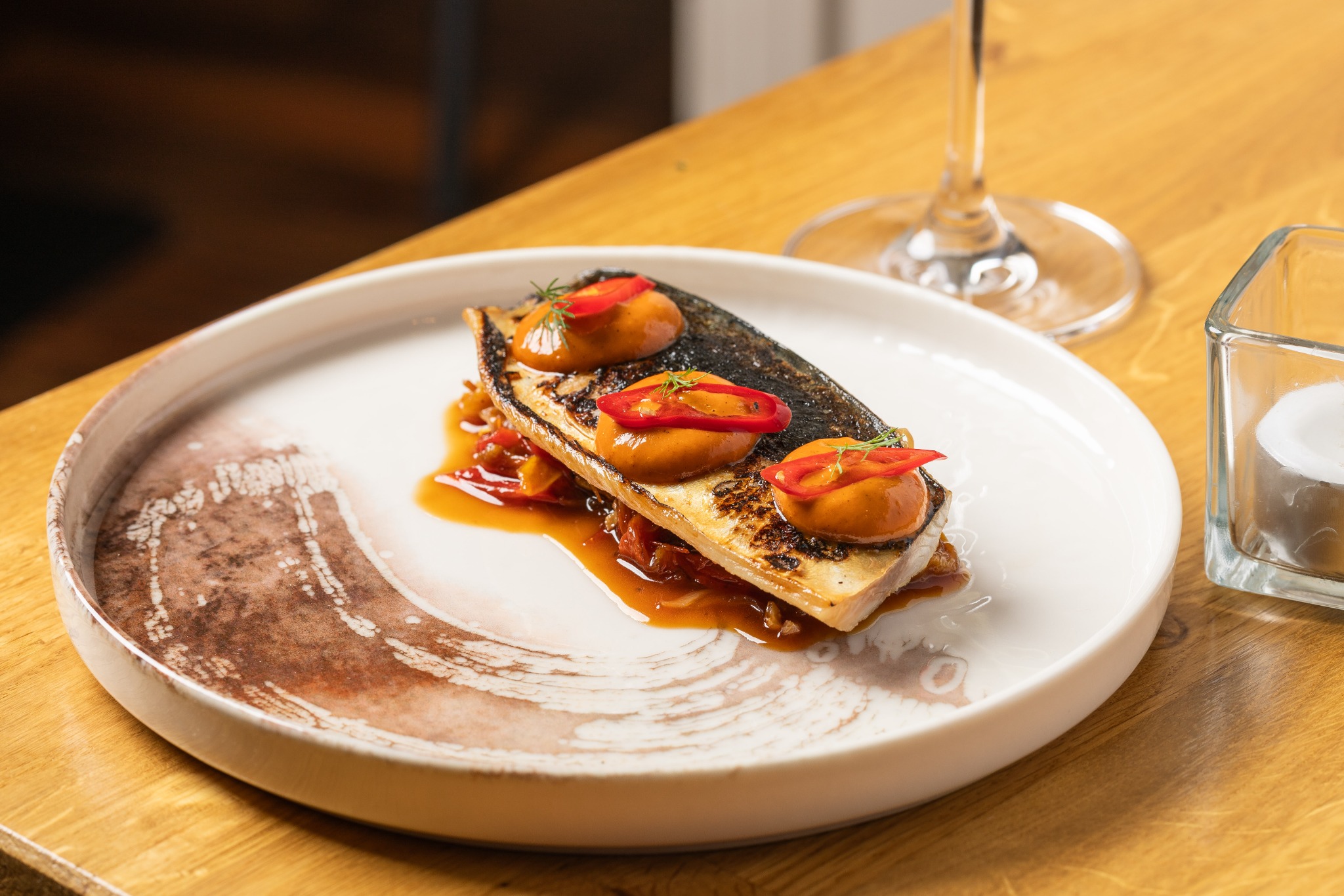 A carefully prepared fish small plate at Ginger and Joe